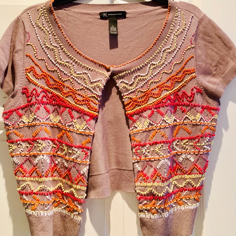 Ladies one snap colored beaded sweater size large